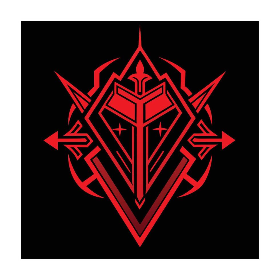 Geometric Red Emblem on Black Background Fantasy, Gaming, and Graphic Design Element vector