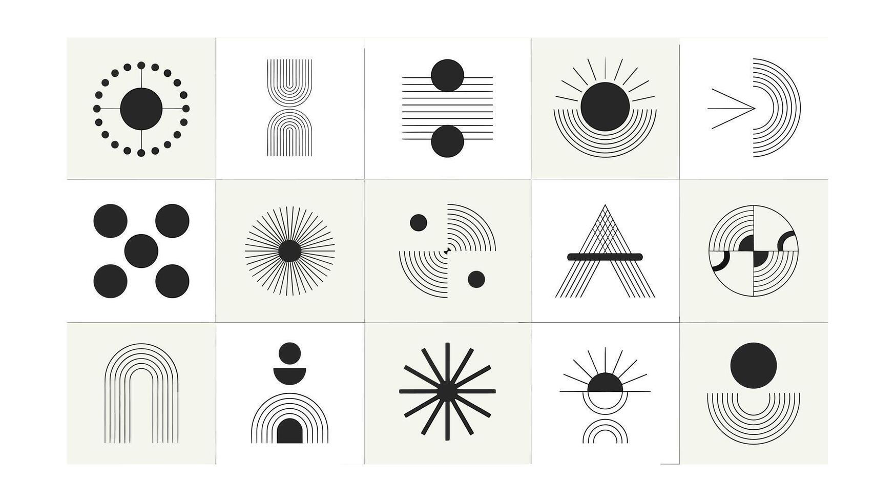 Minimalist Geometric Art Print with Circles, Lines, and Arches in Neutral Colors vector