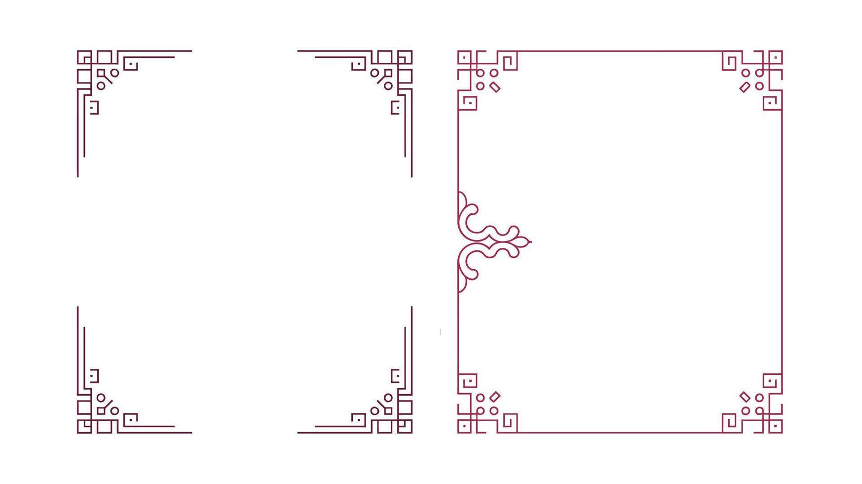 Elegant Burgundy Geometric Frame and Corner Design Elements for Invitations and Decorations vector