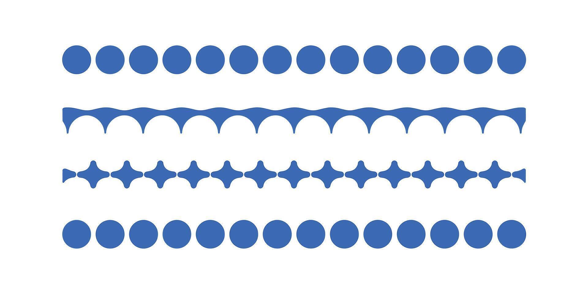 Four Blue Border Designs with Circles, Arches, and Stars in a Row vector