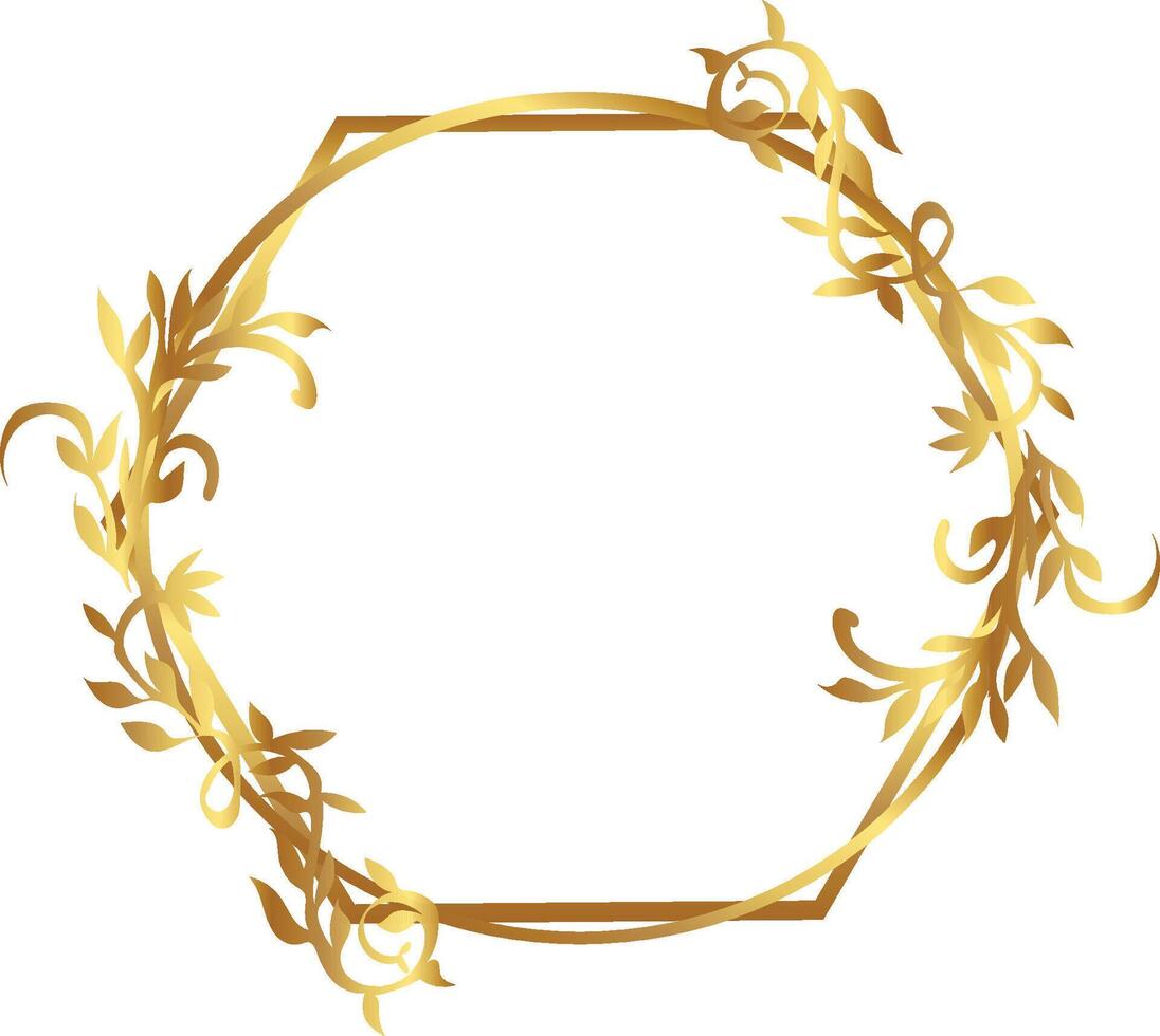golden Floral Branches And Flowers Hexagon golden Frame vector