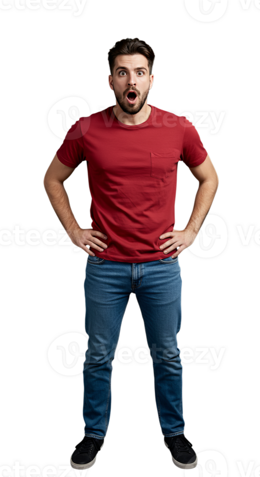 Man with surprised expression standing full body png