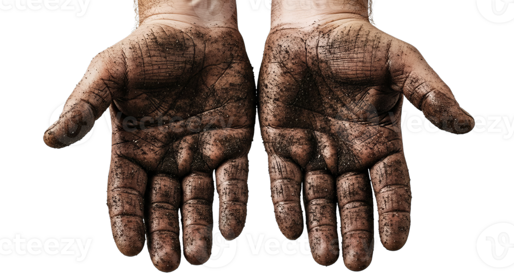 Dirty Hands Open, Calloused Palms on Transparent Background png