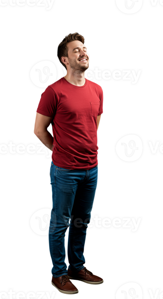 Man Standing Smiling with Eyes Closed png