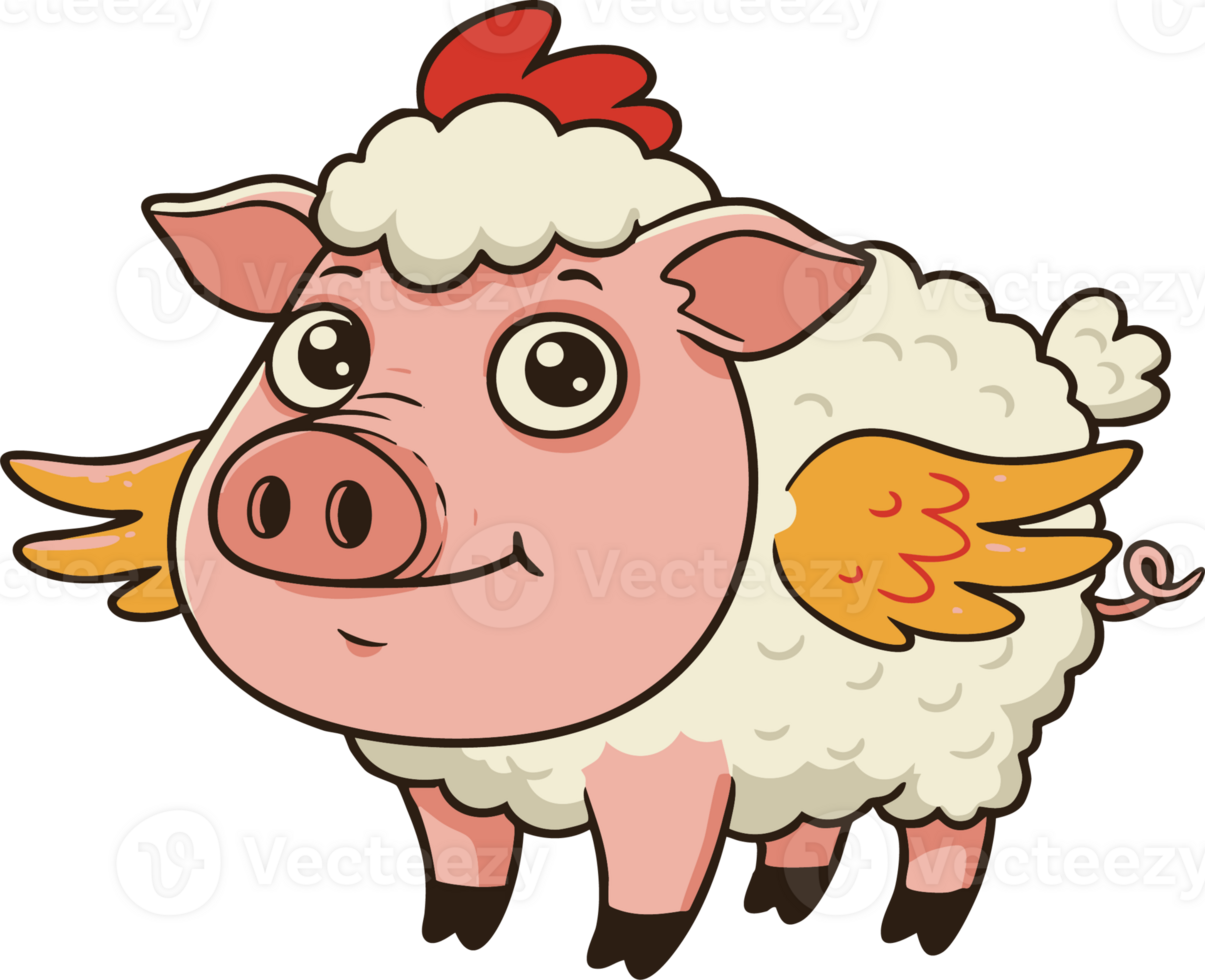 Cute Cartoon Pig with Wings and Wool, Pink and Cream Character png