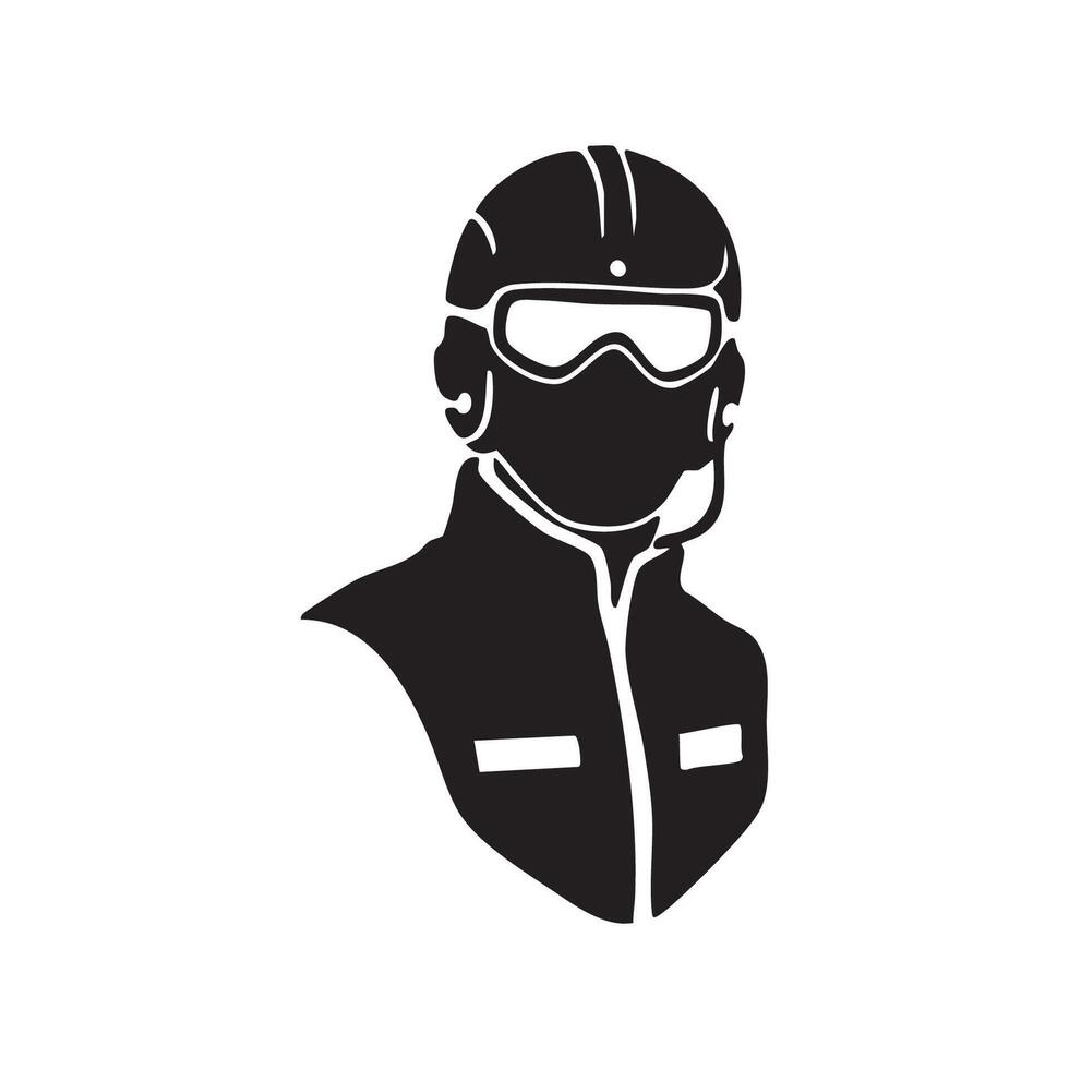 Person wearing helmet goggles and mask silhouette isolated on white background vector
