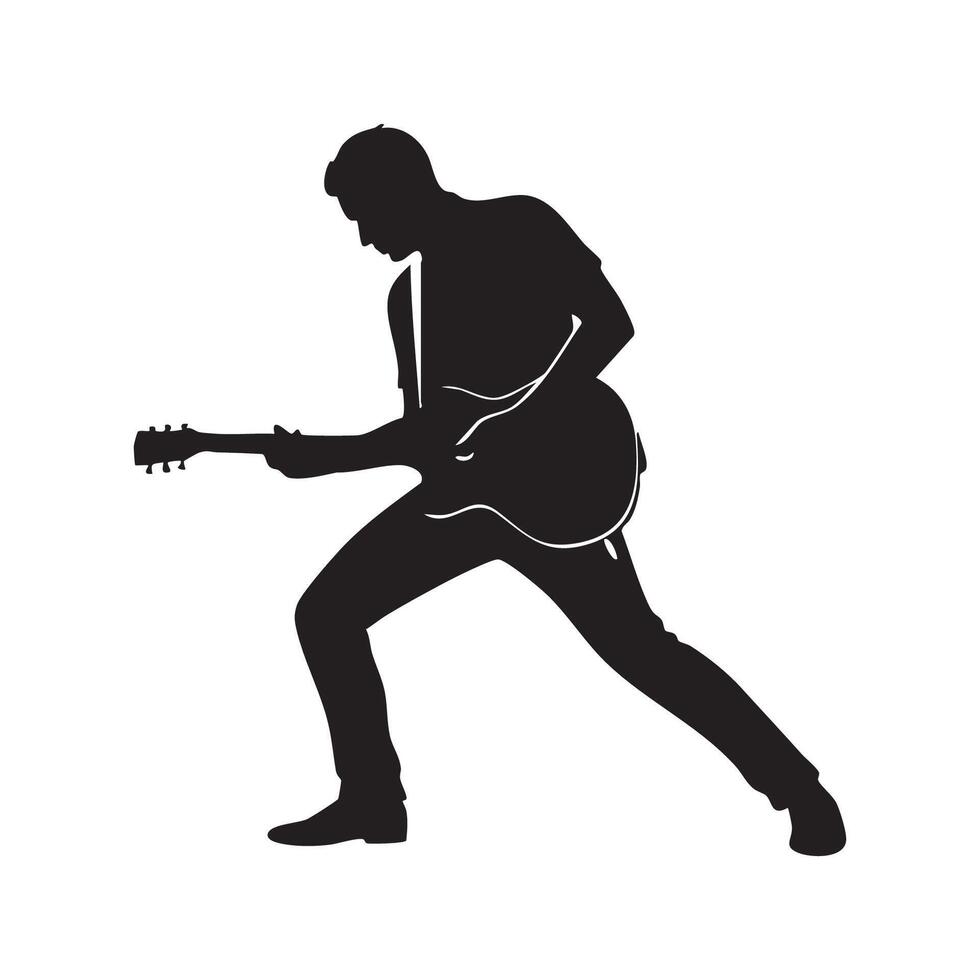 Man playing electric guitar silhouette isolated on white background vector
