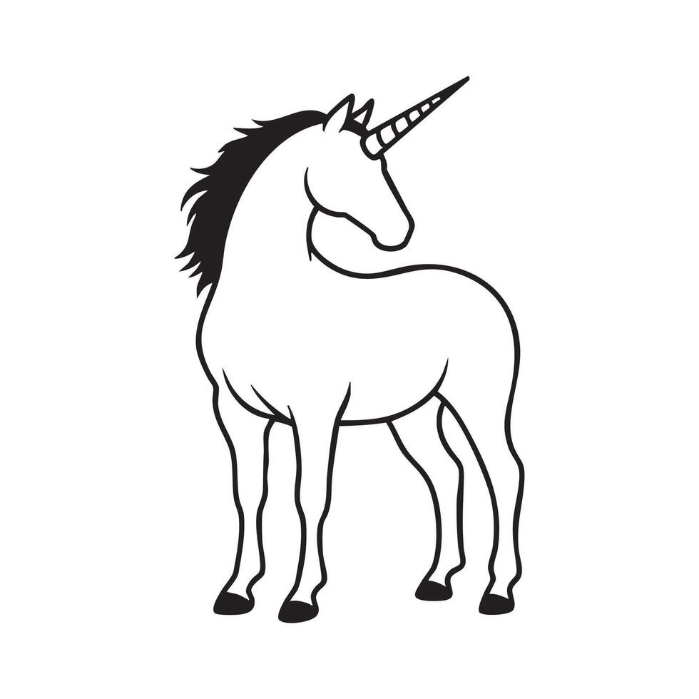 Majestic unicorn silhouette standing proudly isolated on white background silhouette vector