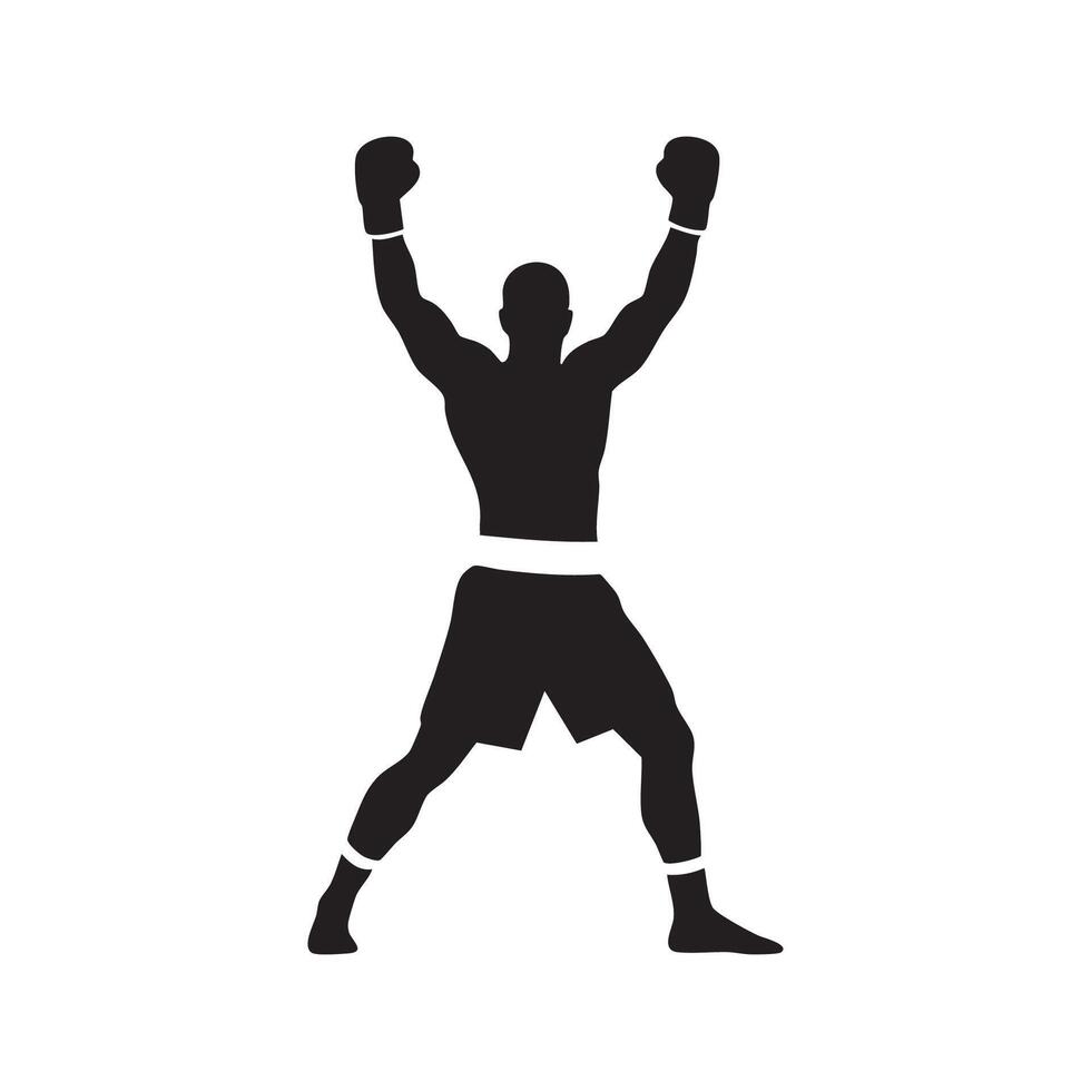 Boxer celebrating victory with raised arms silhouette isolated on white background silhouette vector