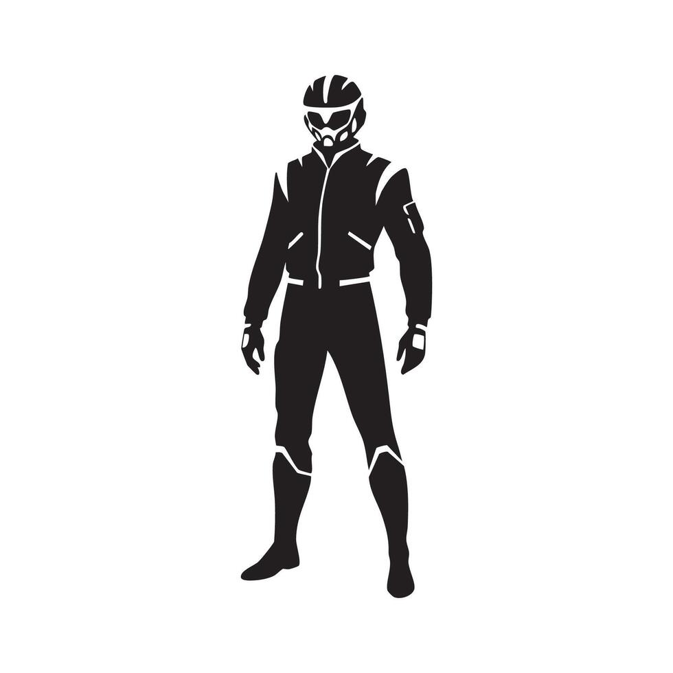 Futuristic racer man silhouette standing isolated on white background vector