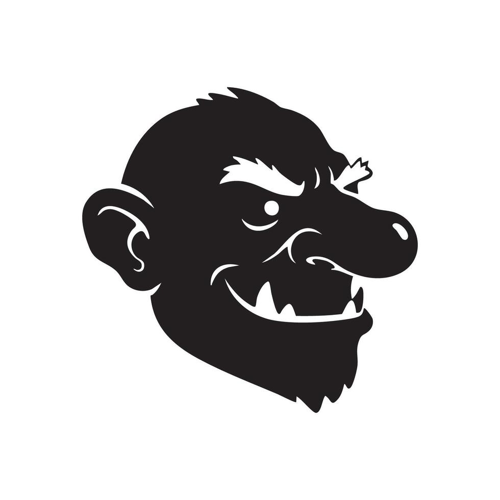 Grinning troll face silhouette isolated on white background vector
