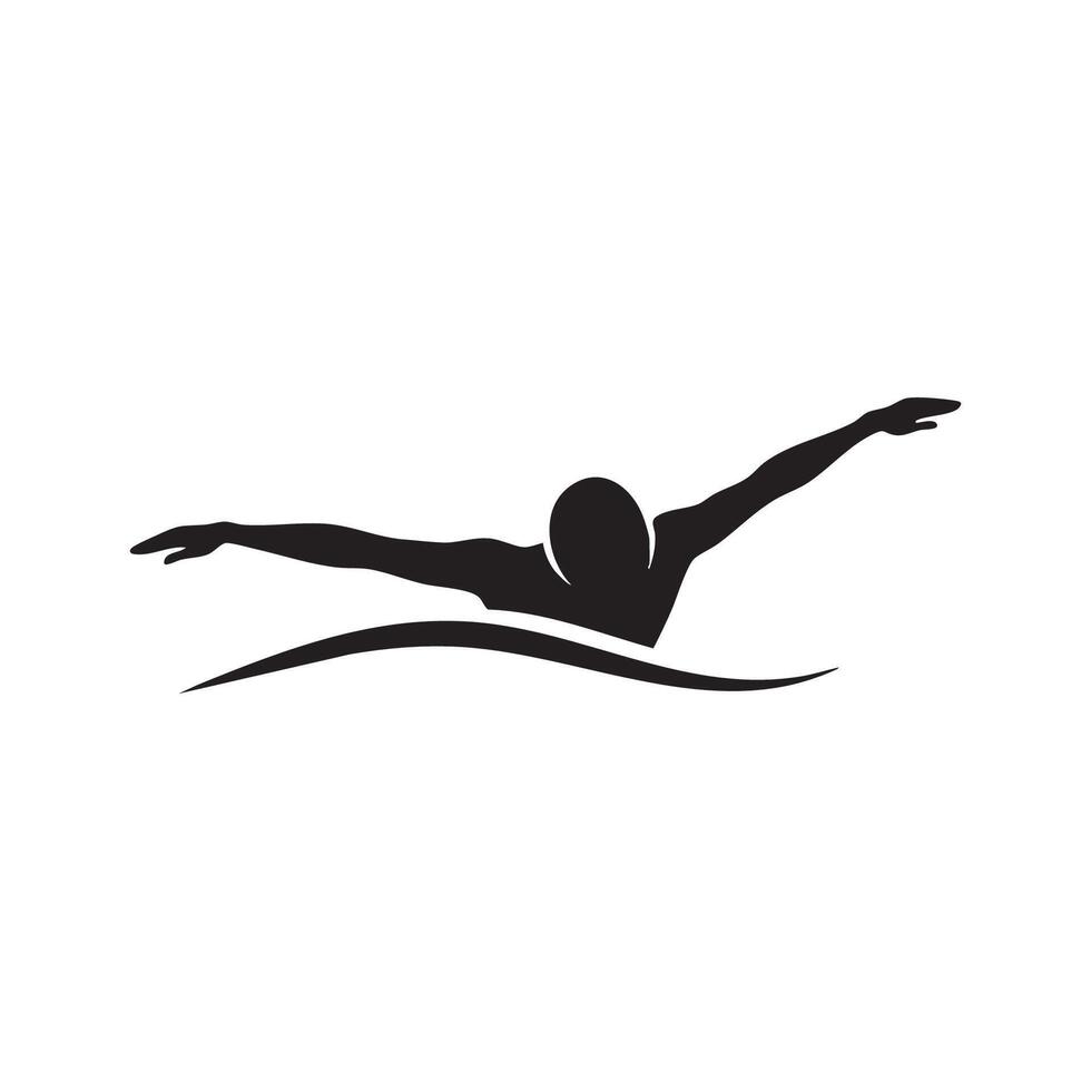 Swimmer silhouette in motion over water waves isolated on white background vector