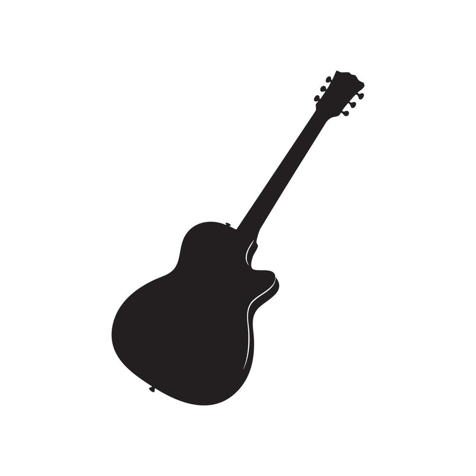 Black acoustic guitar silhouette isolated on white background vector