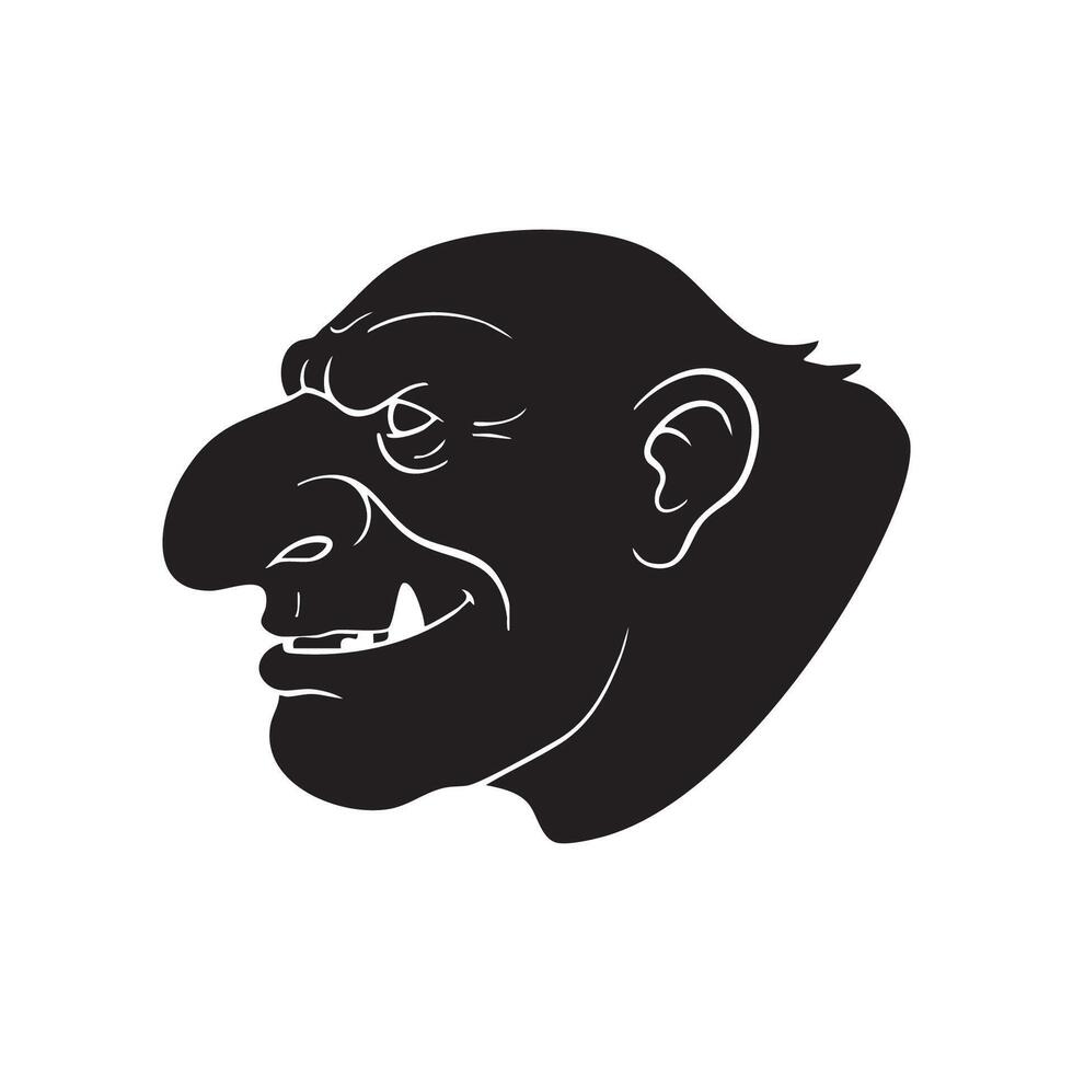 Black silhouette of a troll s head isolated on white background silhouette vector