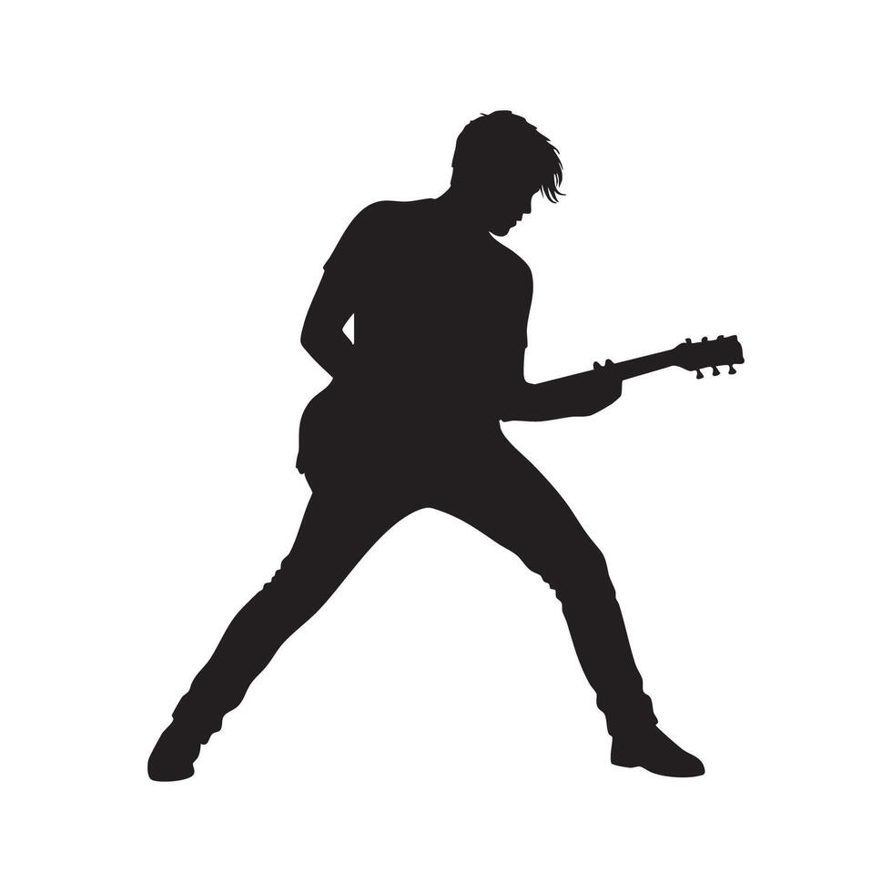 Musician playing electric guitar silhouette isolated on white background vector