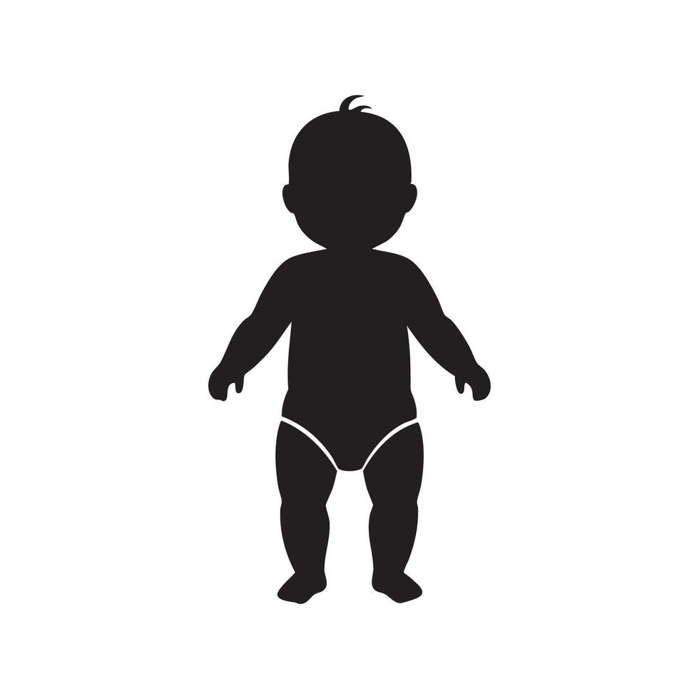 Simple black silhouette of a baby wearing a diaper isolated on white background silhouette vector