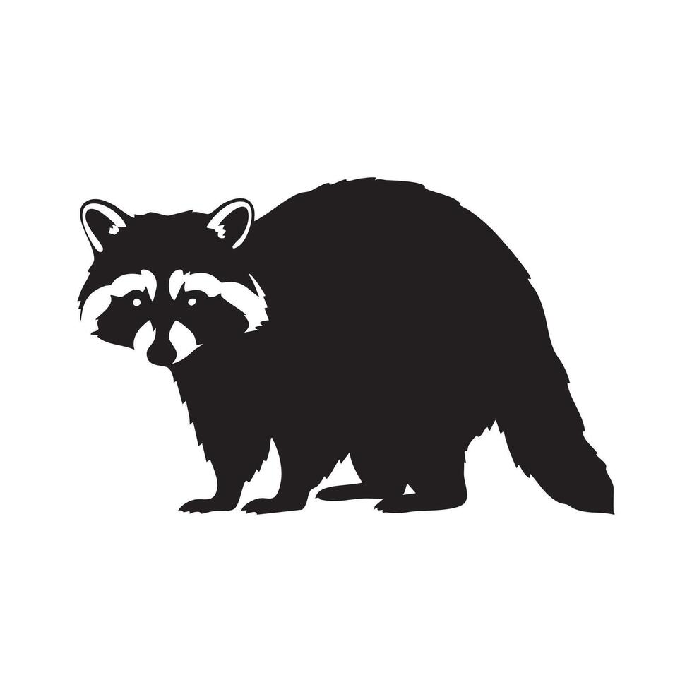 Black raccoon silhouette standing on a white background isolated silhouette isolated on white background vector