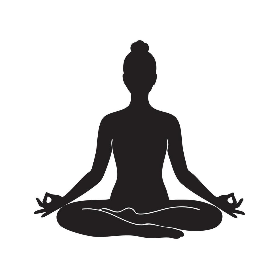 Silhouette of a person meditating in lotus pose isolated on white background silhouette vector
