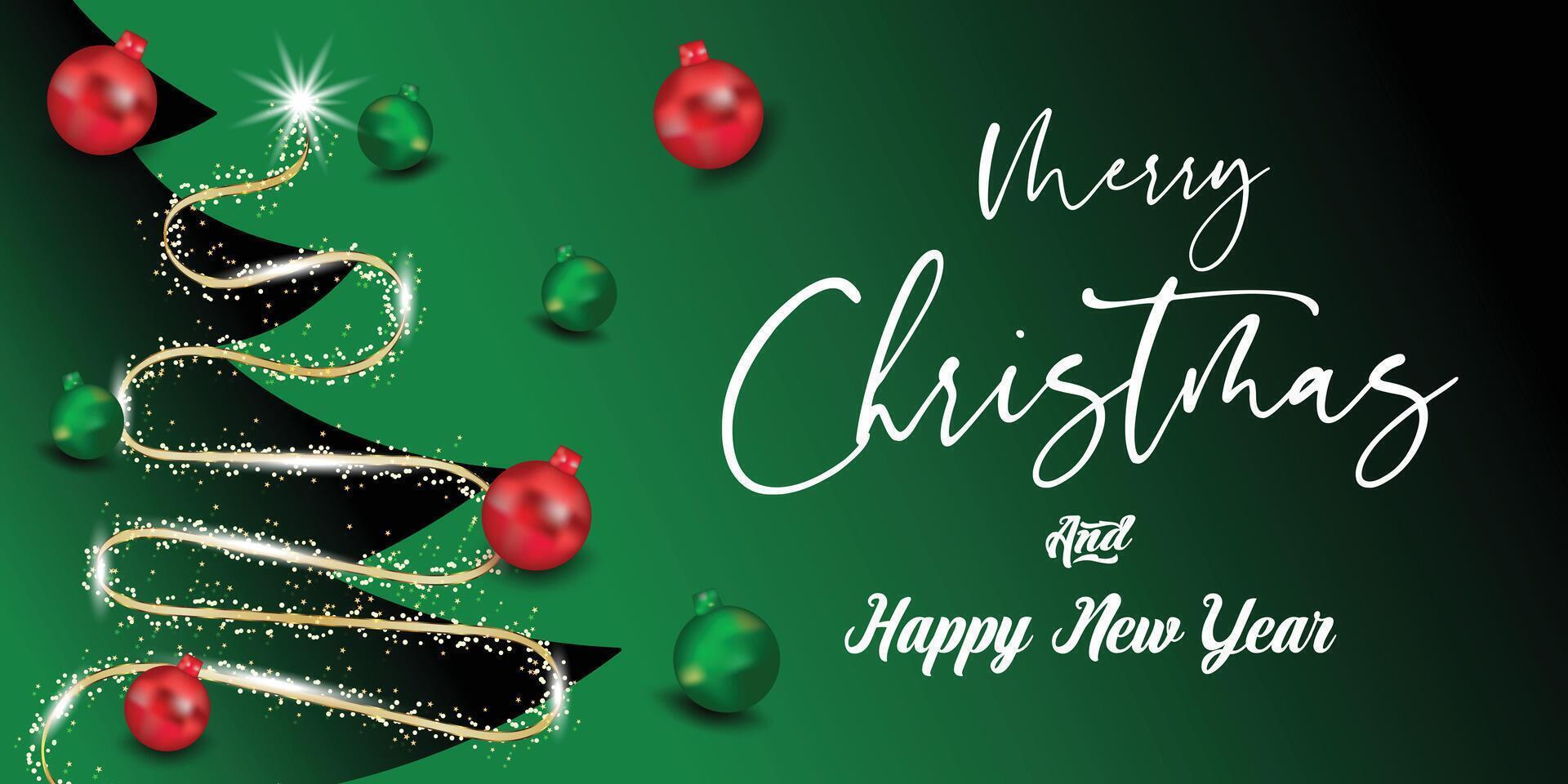 Dark elegant holiday banner with illuminated Christmas tree made of golden garland vector