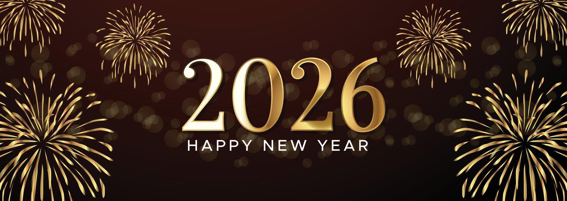 Classic Gold and Brown 2026 Banner with Radiating Fireworks and Rich Theme vector