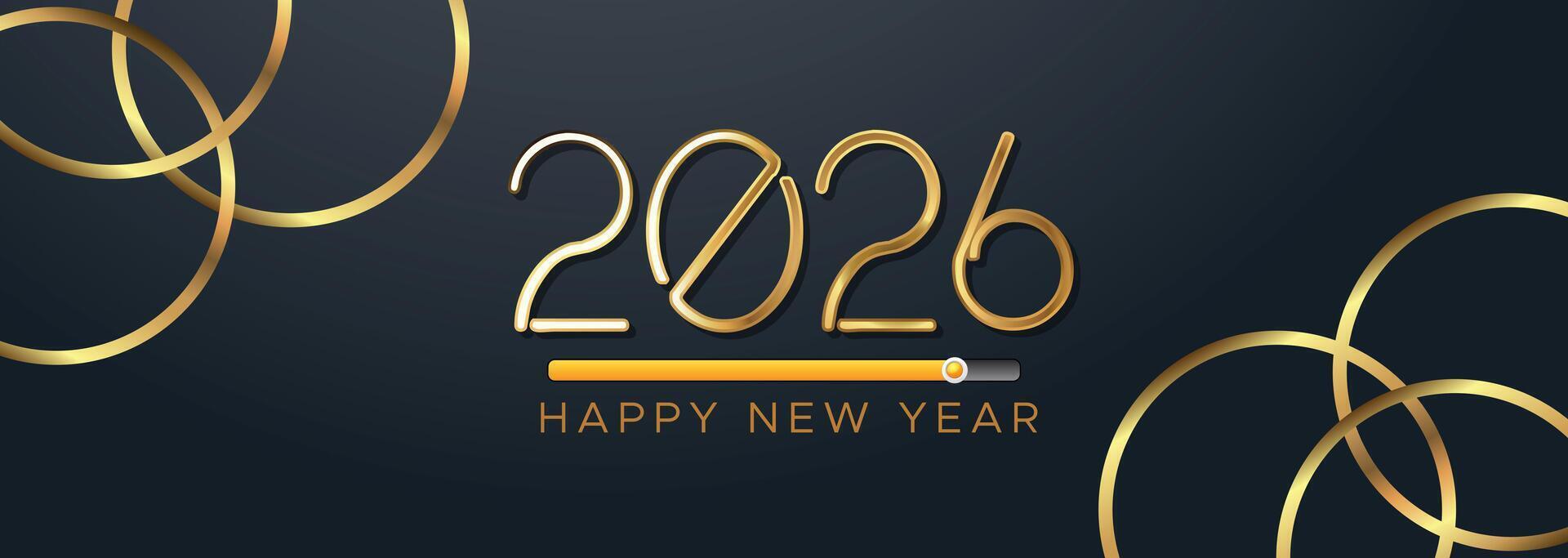 Sleek Gold Text 2026 Banner with Elegant Black Background and Curved Lines vector