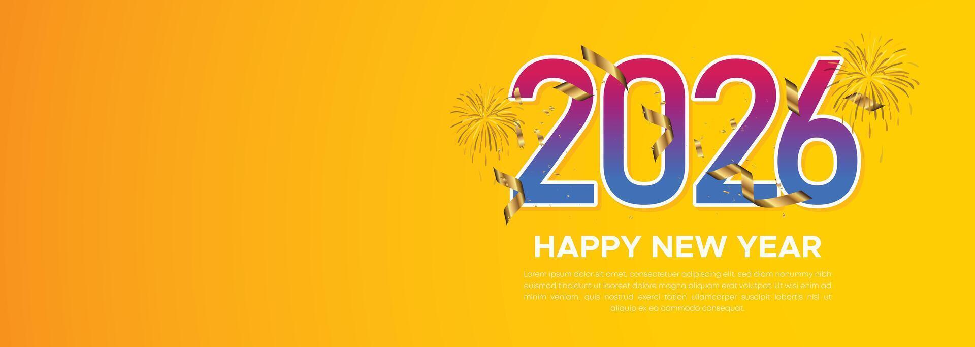 Yellow and Purple 2026 Banner with Bright Typography and Celebration Elements vector