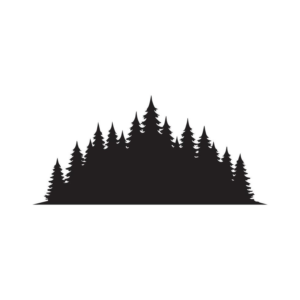 Dense forest evergreen trees silhouette isolated on white background vector