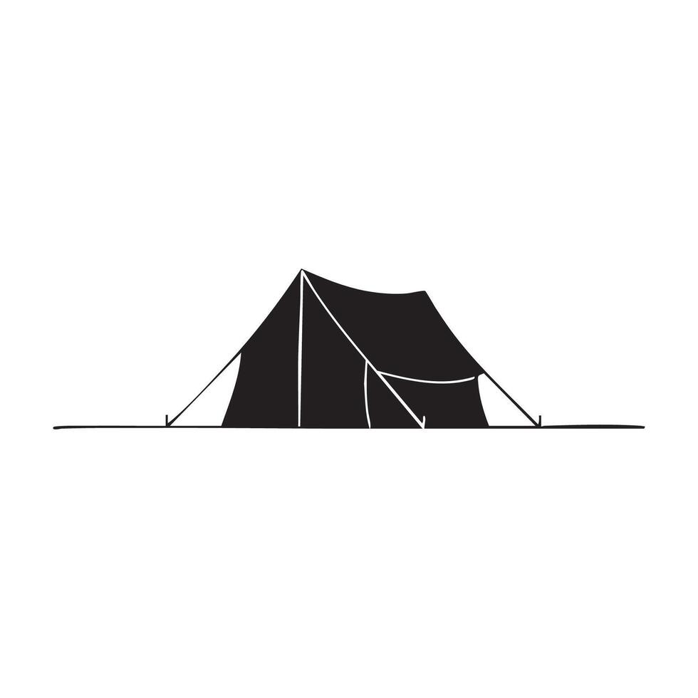 Simple black silhouette of a camping tent isolated on white background silhouette vector