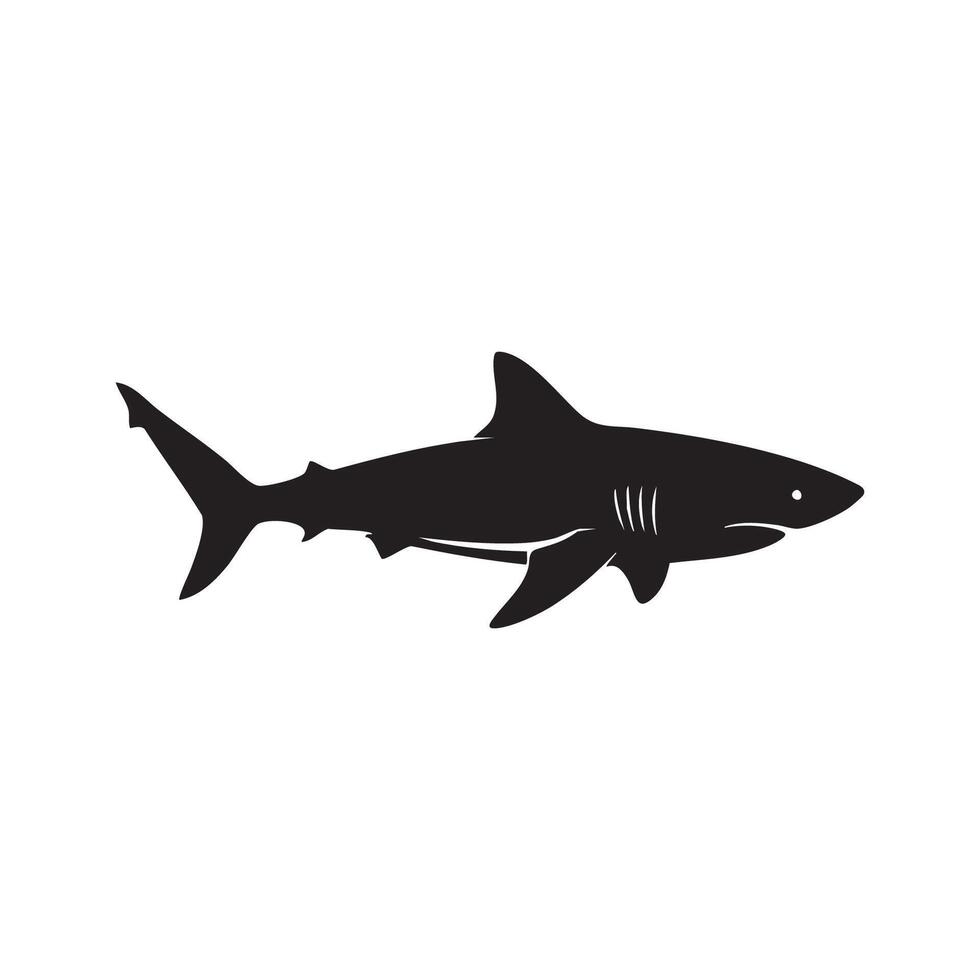 Black shark silhouette swimming gracefully isolated on white background silhouette vector