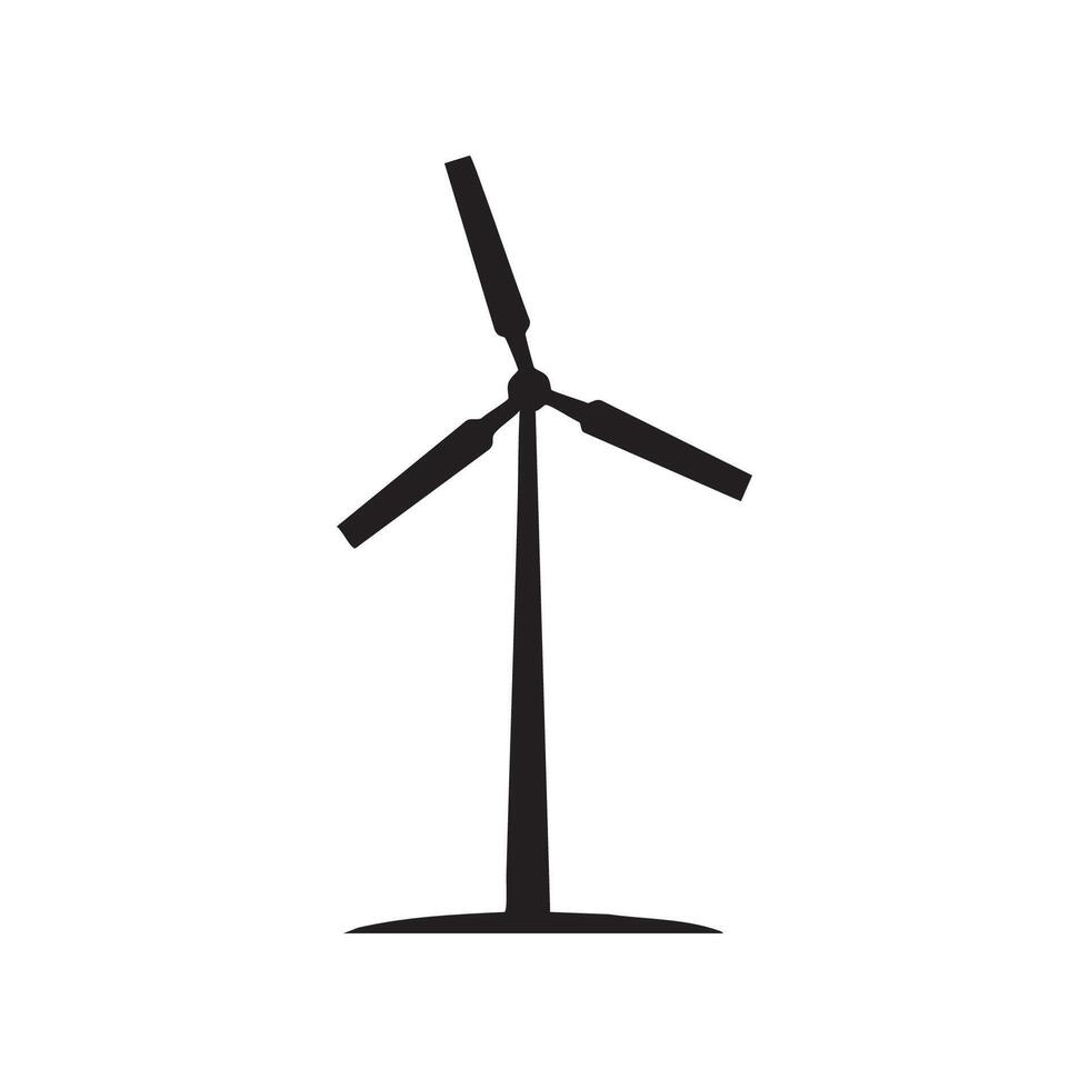 Black silhouette of a wind turbine with three blades isolated on white background silhouette vector