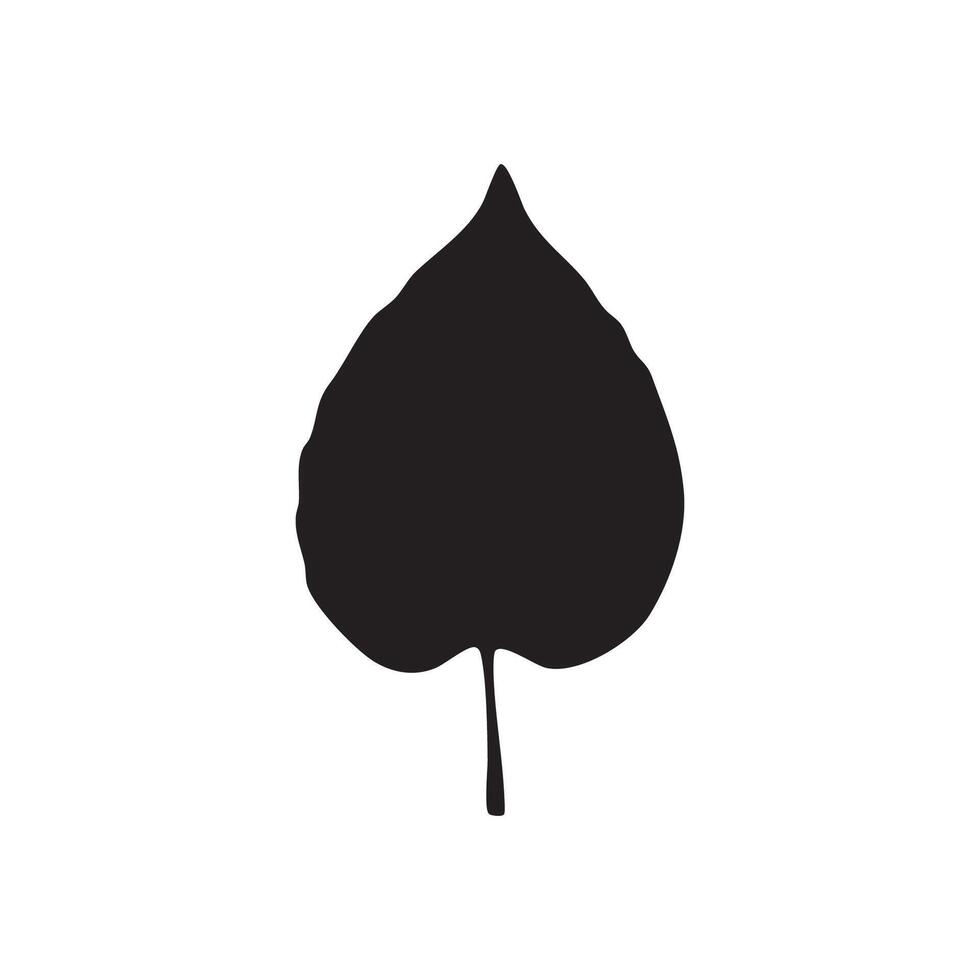 Black silhouette of a single heart shaped leaf with stem isolated on white background silhouette vector