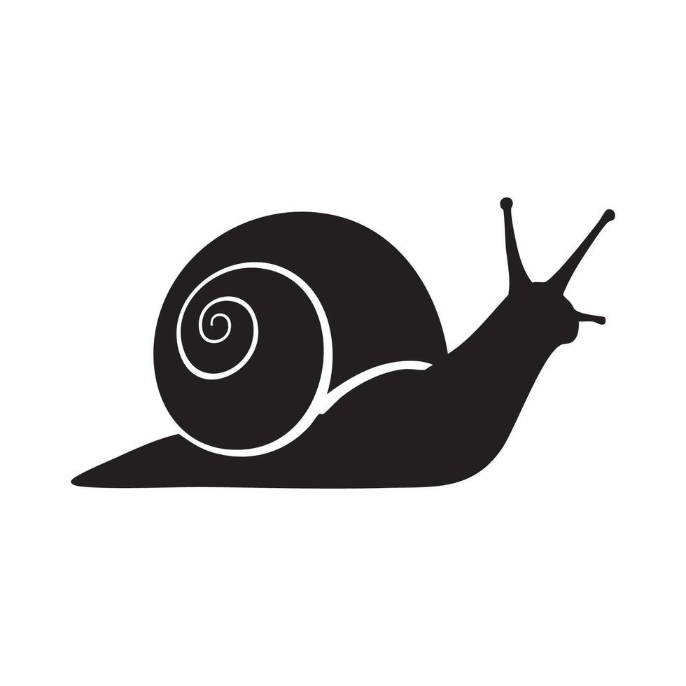Black silhouette of a snail with antennae crawling on a white background silhouette isolated on white background vector