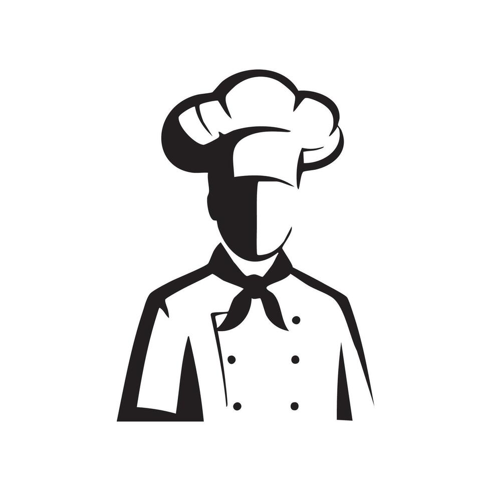 Stylized chef icon with toque and uniform silhouette isolated on white background vector