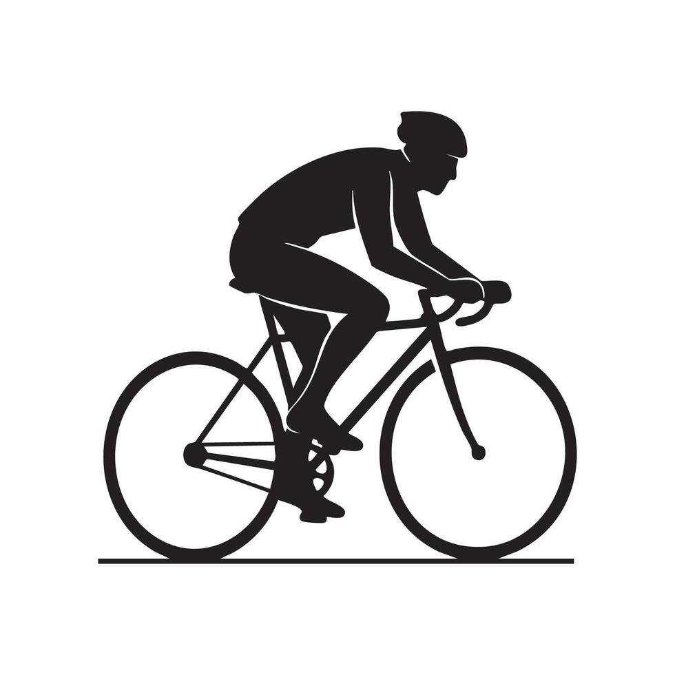 Cyclist riding a road bicycle in a dynamic silhouette isolated on white background vector