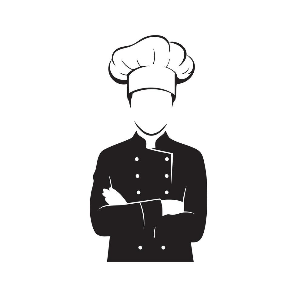 Chef with crossed arms silhouette isolated on white background vector