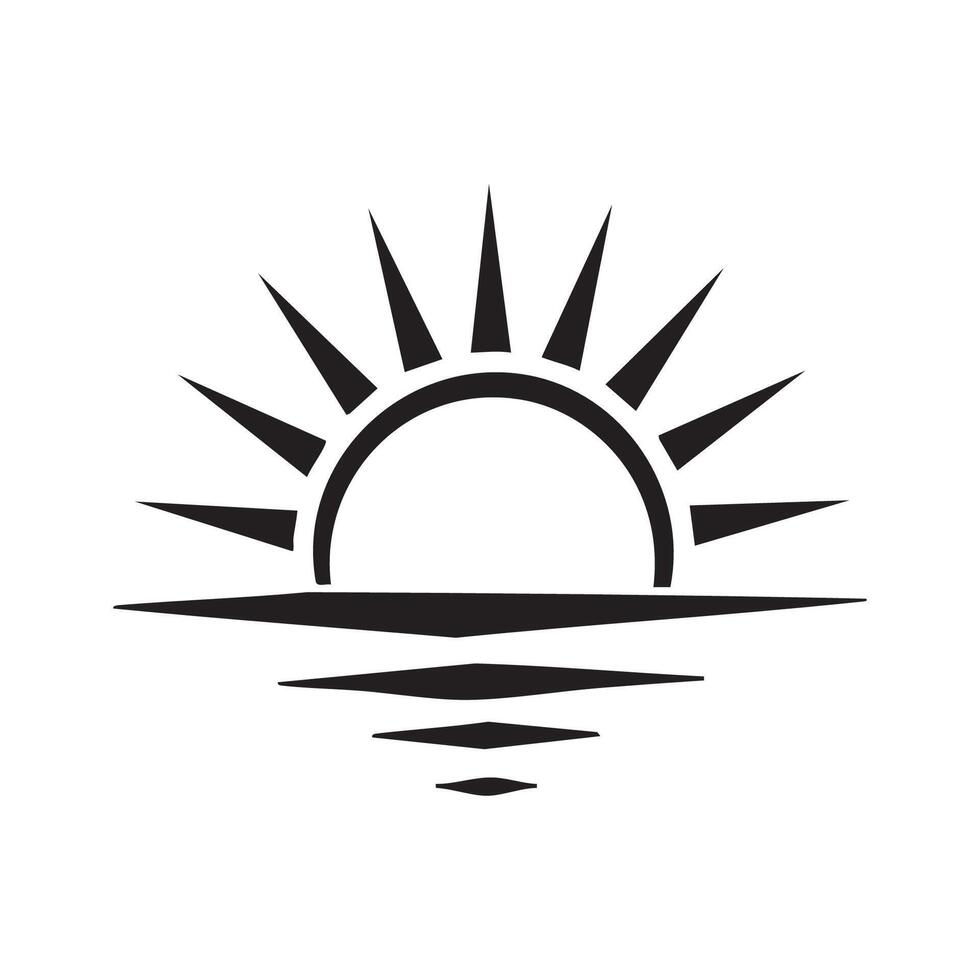 Stylized sun rising over water silhouette isolated on white background vector