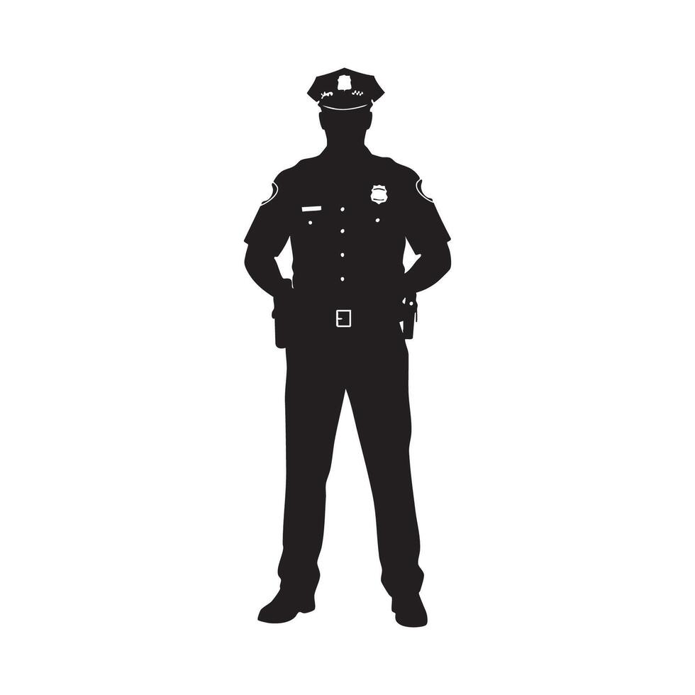 Police officer silhouette standing proudly isolated on white background silhouette vector