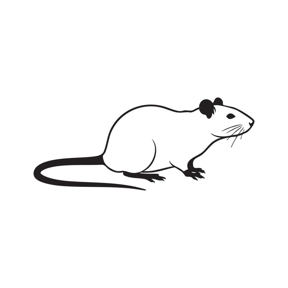 A simple black and white silhouette of a rat isolated on white background silhouette vector