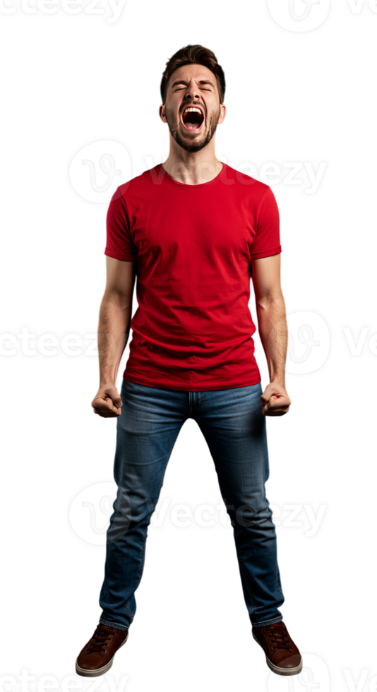 Man Screaming in Frustration with Clenched Fists png