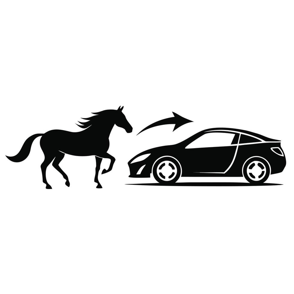 Majestic Horse Replaced by Sleek Sports Car A Dramatic Transition in Style and Speed - Professional digital artwork with vibrant colors and detailed composition vector