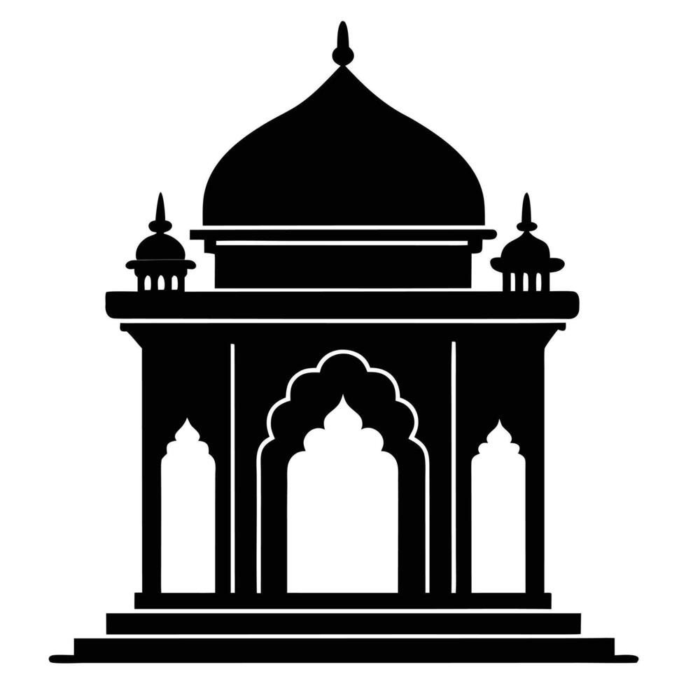 Majestic Black Silhouette of an Islamic Mosque, Serene and Elegant Architectural Design, Peaceful Religious Symbol vector
