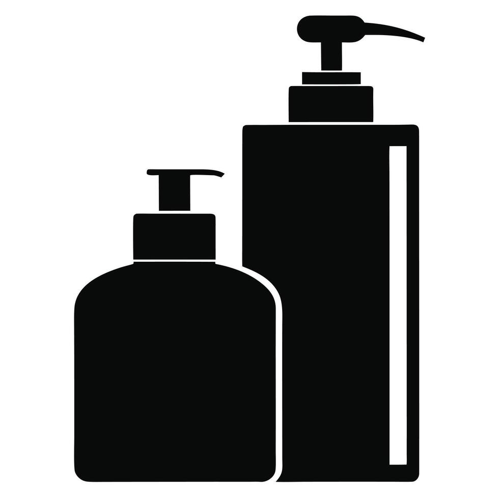 Two Stylish Black Soap Dispensers with Pumps, Elegant Bathroom Setting, Clean Minimalist Mood - Professional digital artwork with vibrant colors and detailed composition vector