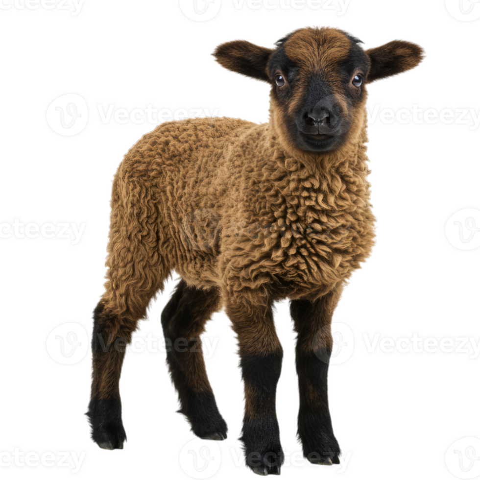 Cute Lamb with Brown Fleece Standing on Transparent Background png