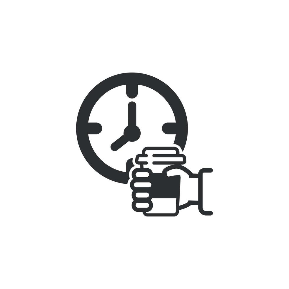 outline design of time and coffee icon in hand. vector