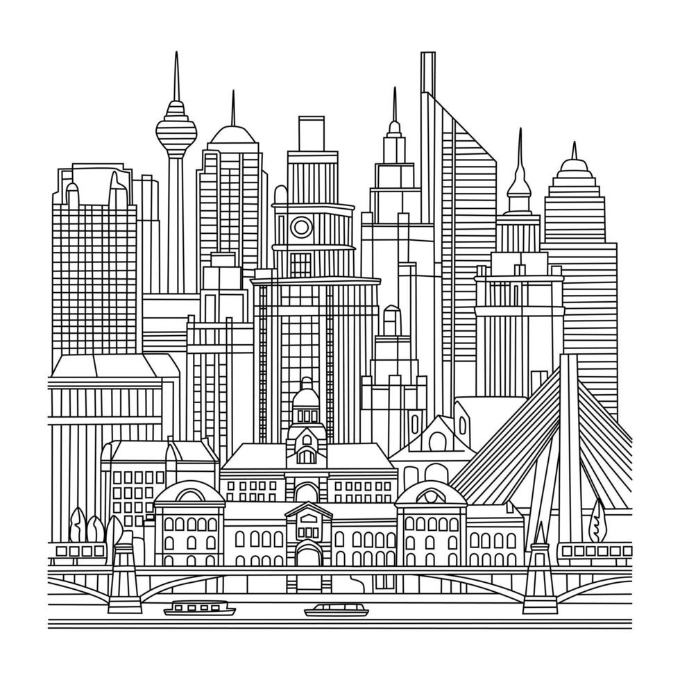 City Outline Drawing in Sketch Style vector