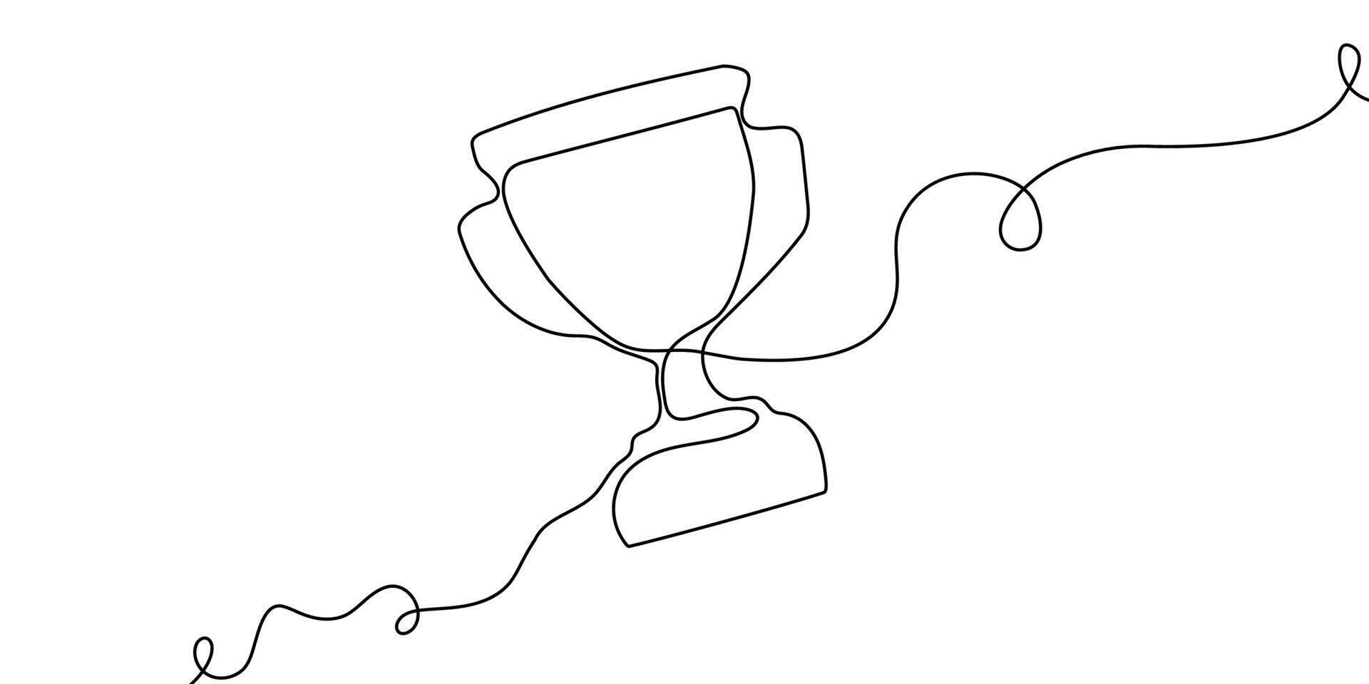 Line winner trophy continuous win prize art sketch icon award. Trophy medal line doodle champion victory business outline illustration cup drawing success hand race sport single cartoon. vector