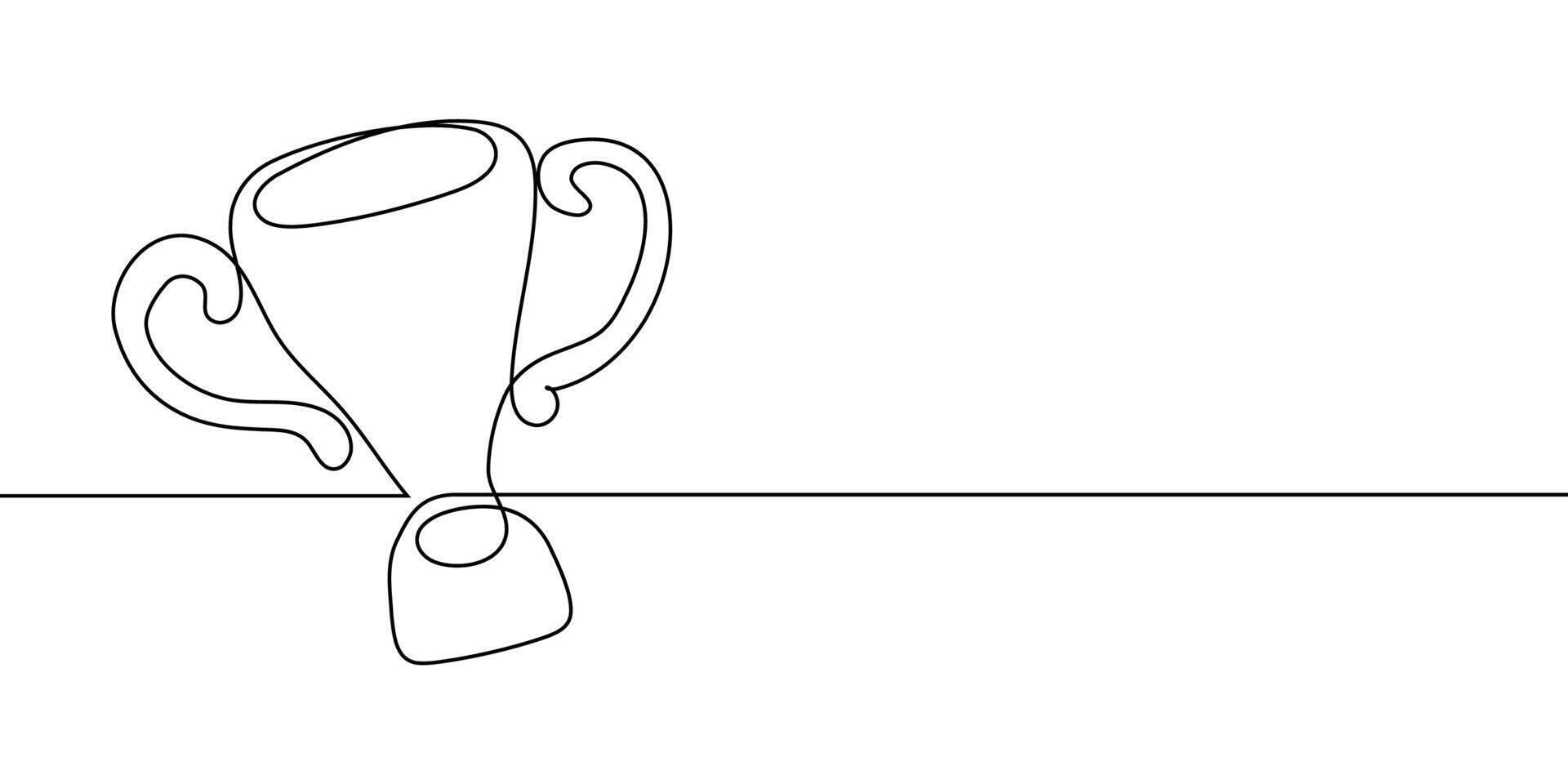 Line trophy winner sketch prize art win icon continuous award. Trophy medal line doodle champion victory business outline illustration cup drawing success hand race sport single cartoon. vector