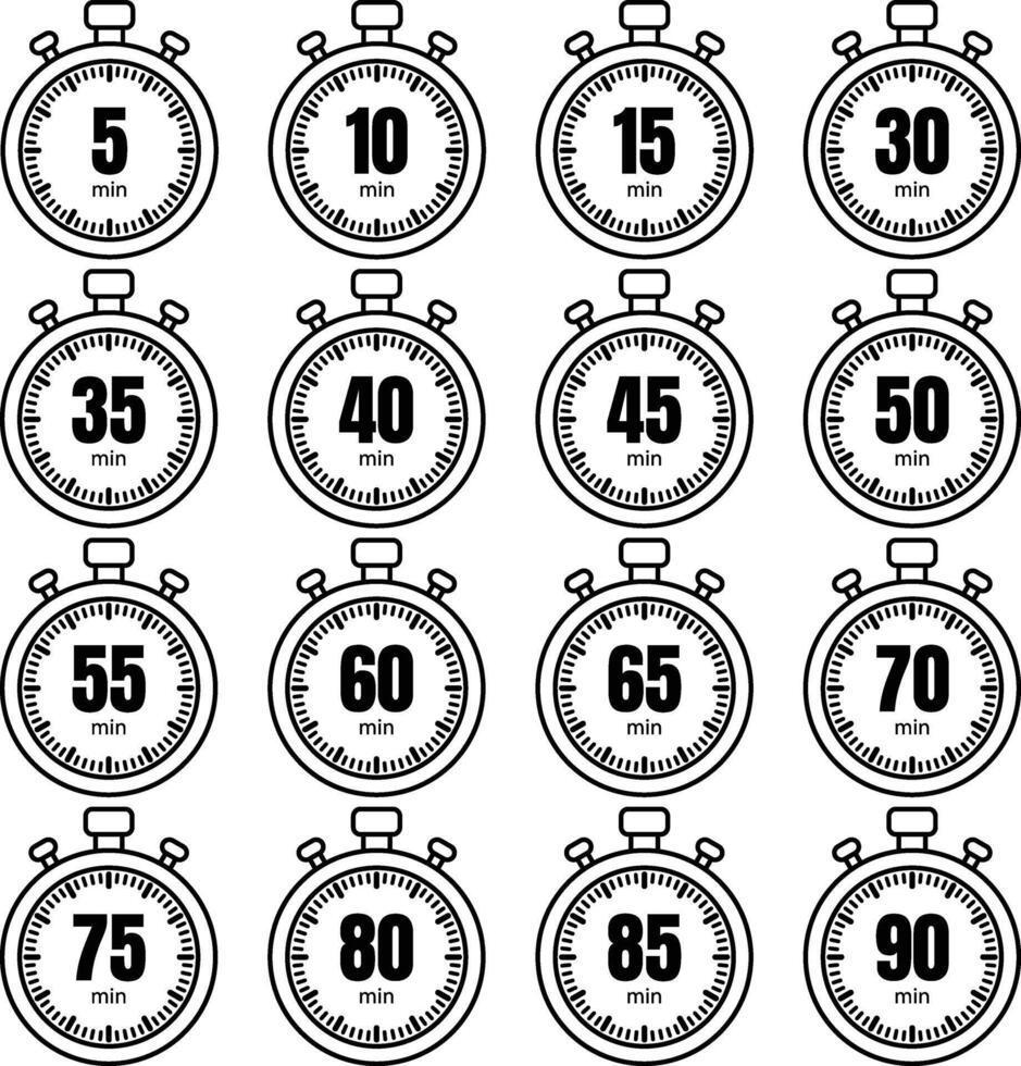 a set of stopwatch number icons with different time vectors