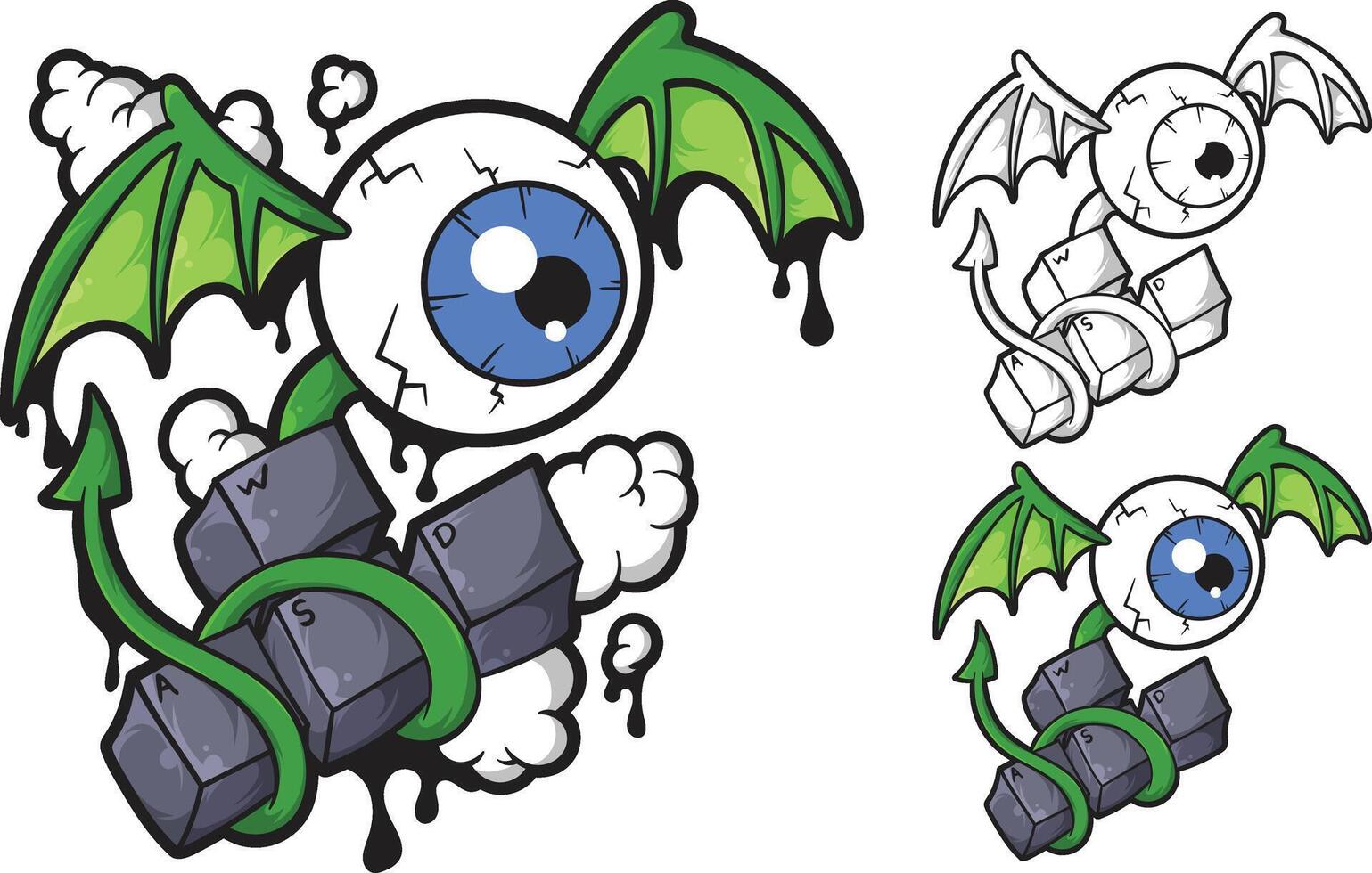 a cartoon dragon with a green eye and a green eye vector