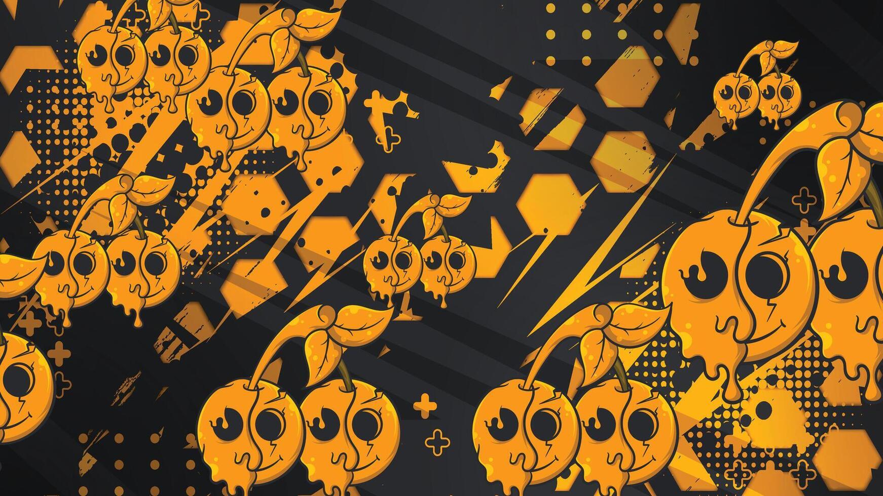 Cartoon fruits with geometric background vector